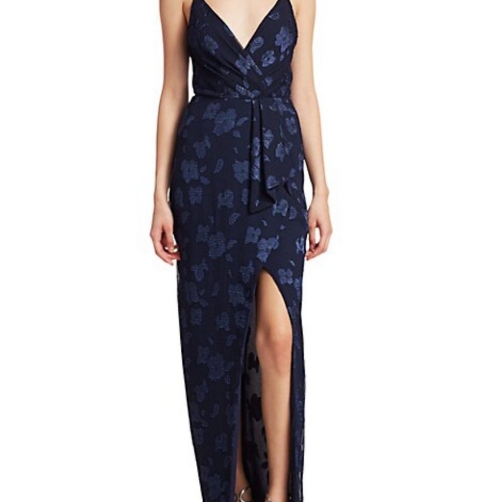 ML Monique Lhuillier Embroidered Floral Slit Gown